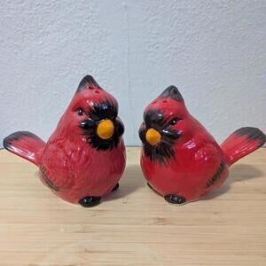 Cardinal Salt and Pepper Shakers Ceramic Red Bird Kitchen Decor